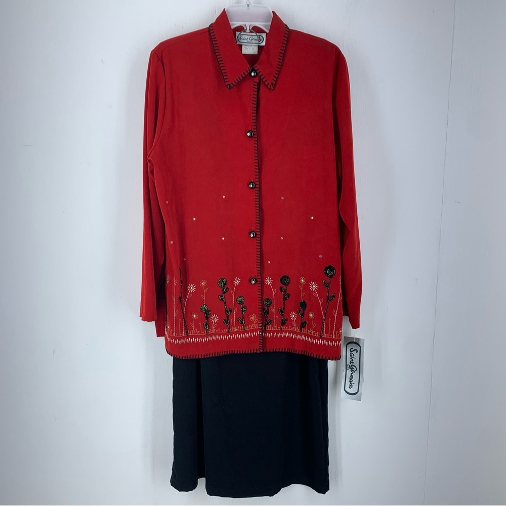 Saint Germain Womens Medium Set Tunic Skirt Modest Church Artsy Beaded 90’s USA‎